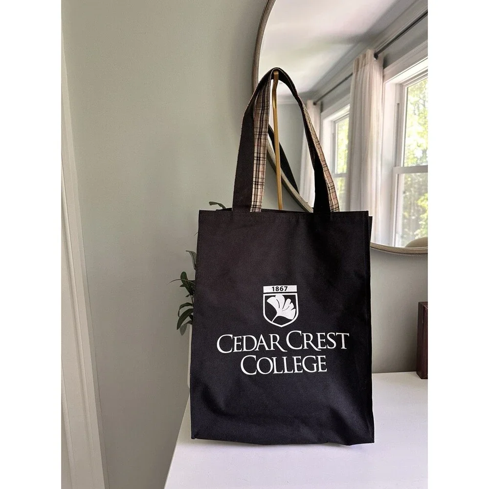 Cedar Crest College Black Tote Bag – Durable Book Bag / Reusable Market Shopper